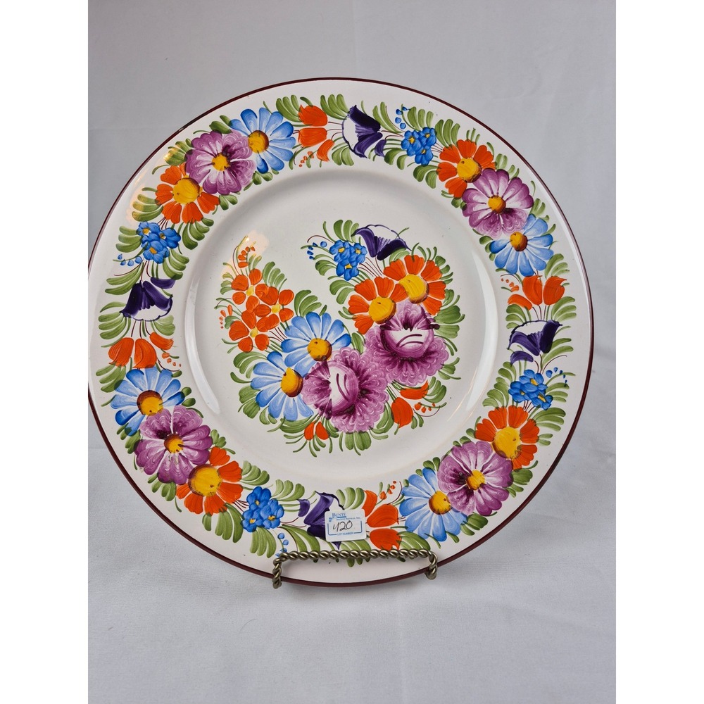 Vintage Chodovia Domažlice‎ Czechoslovakia 11" Hand Painted Floral Charger Plate